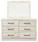 Cambeck King Panel Bed with 2 Storage Drawers with Mirrored Dresser