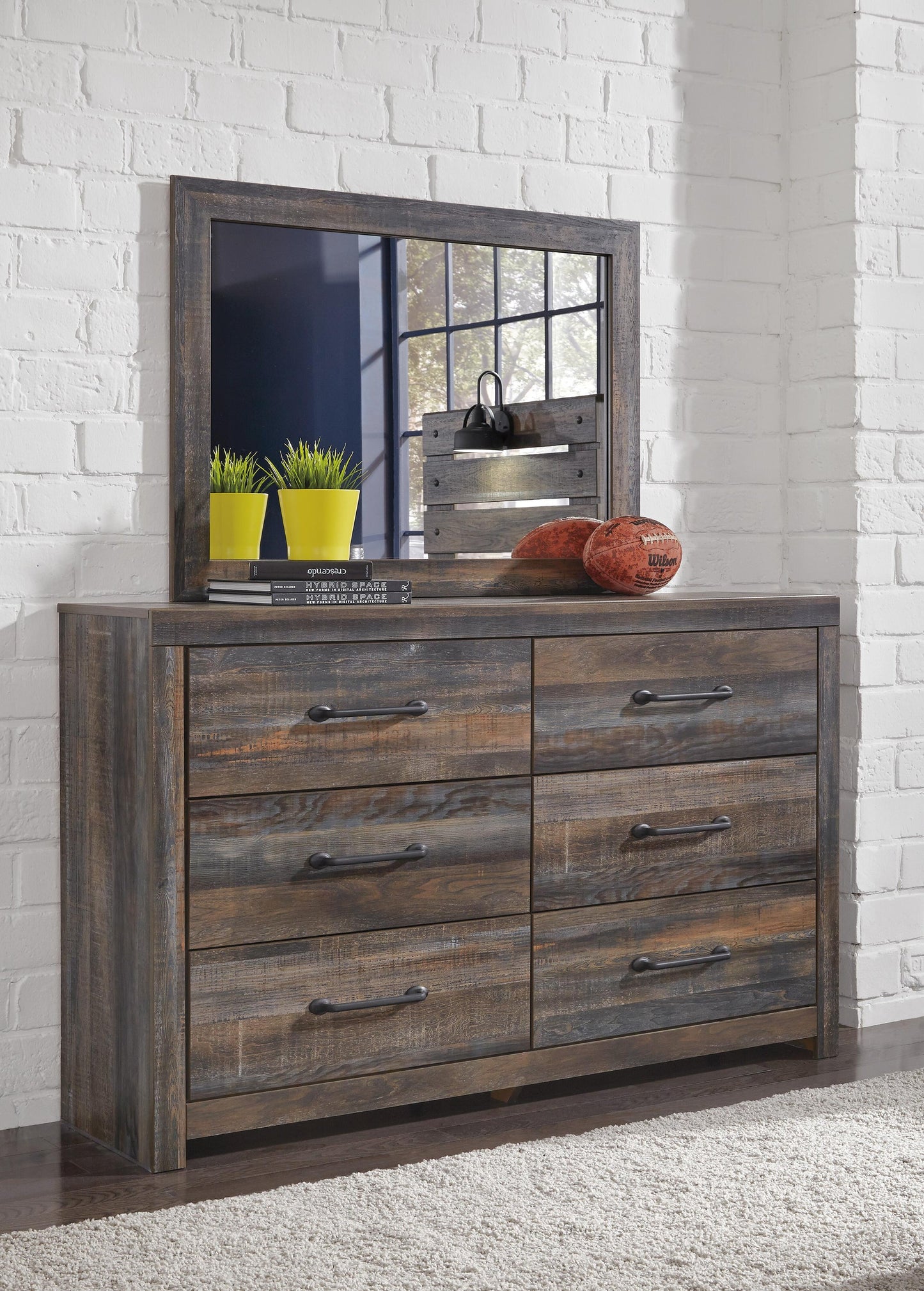 Drystan King/California King Bookcase Headboard Bed with Mirrored Dresser
