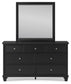 Lanolee California King Panel Bed with Mirrored Dresser
