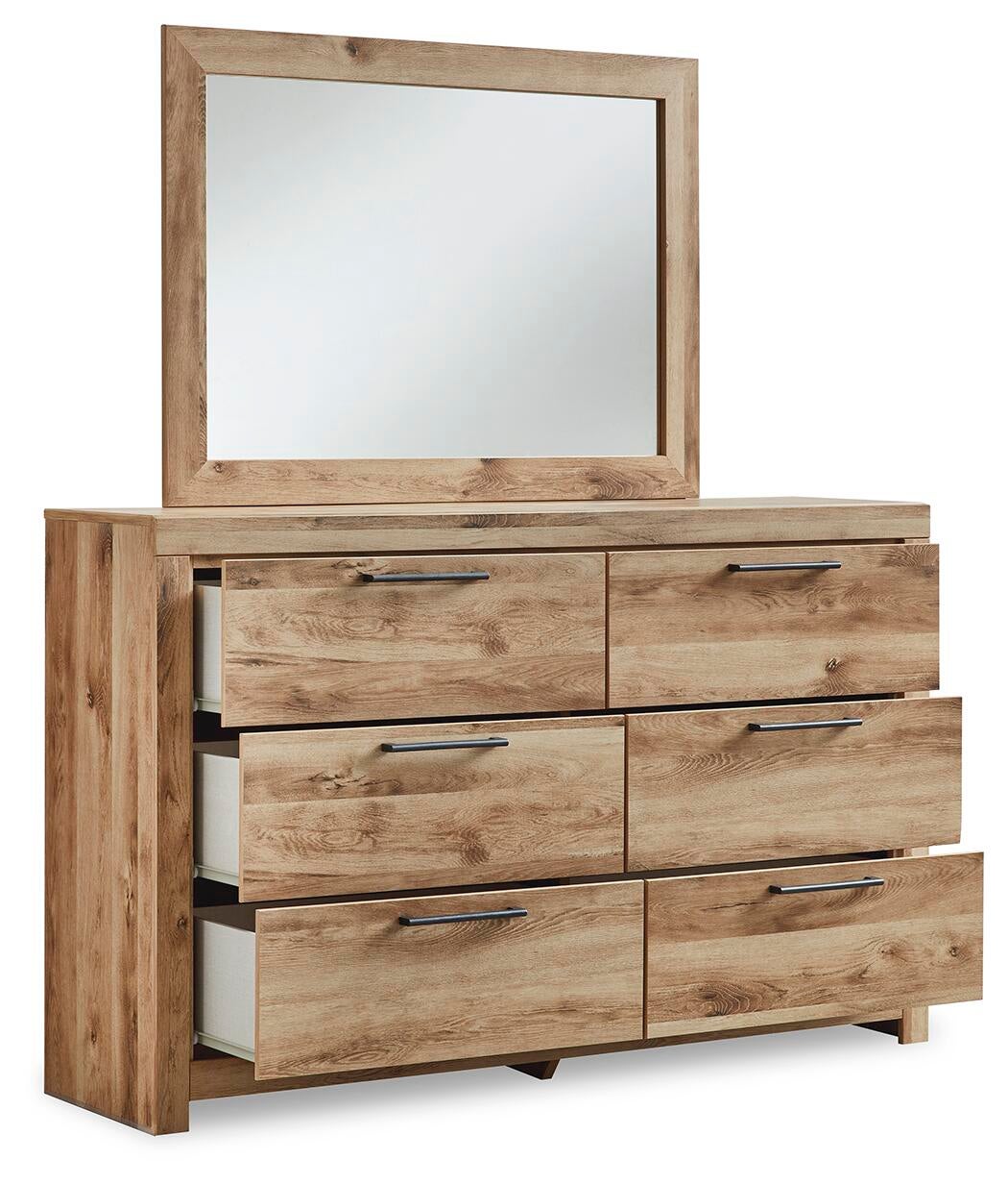 Hyanna Queen Panel Storage Bed with 1 Under Bed Storage Drawer, Dresser, Mirror and Nightstand