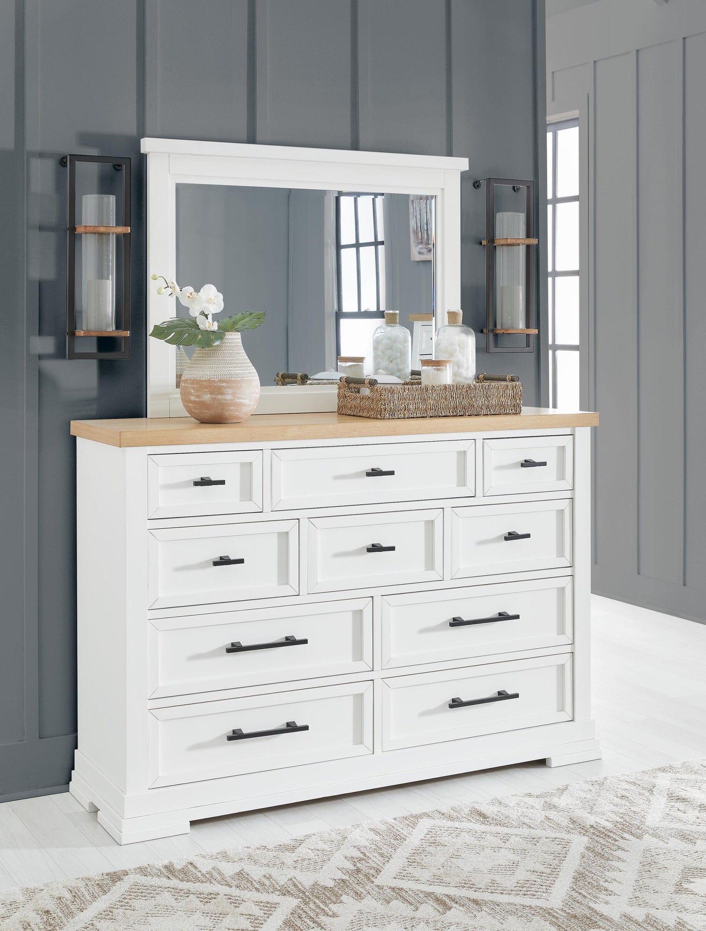 Ashbryn King Panel Storage Bed, Dresser, Mirror and Nightstand