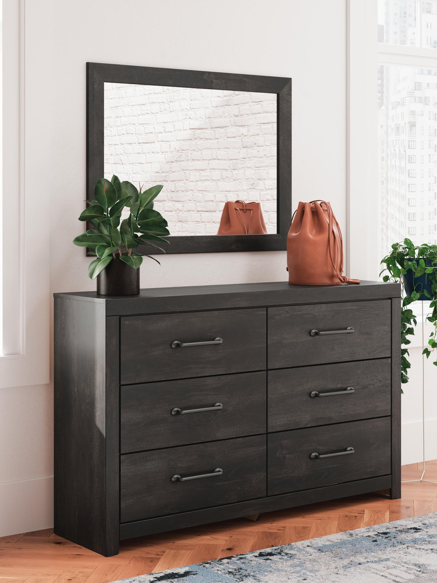 Delmorta Full Panel Storage Bed, Dresser, Mirror and Nightstand