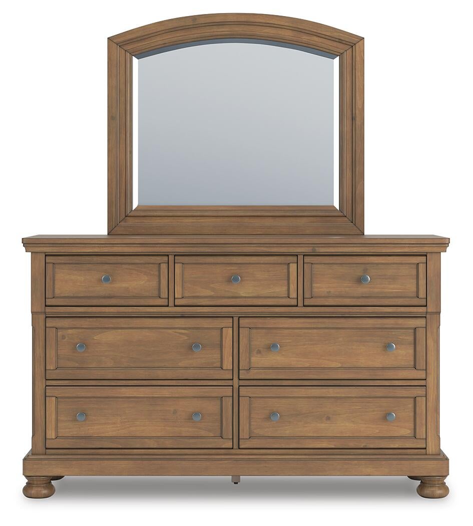 Vandenmore King Storage Sleigh Bed with Mirrored Dresser