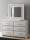 Birmonton King Upholstered Panel Platform Storage Bed, Dresser and Mirror