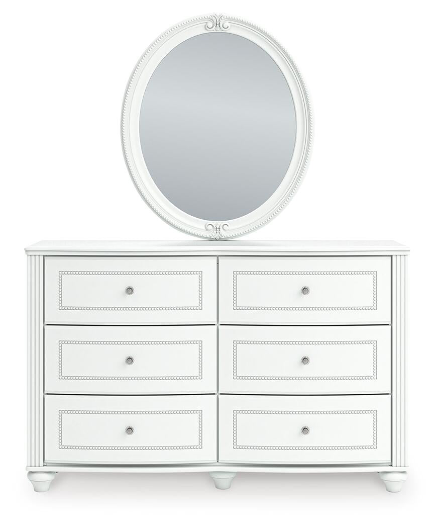 Maylilly Full Upholstered Panel Bed, Dresser, Mirror and Nightstand